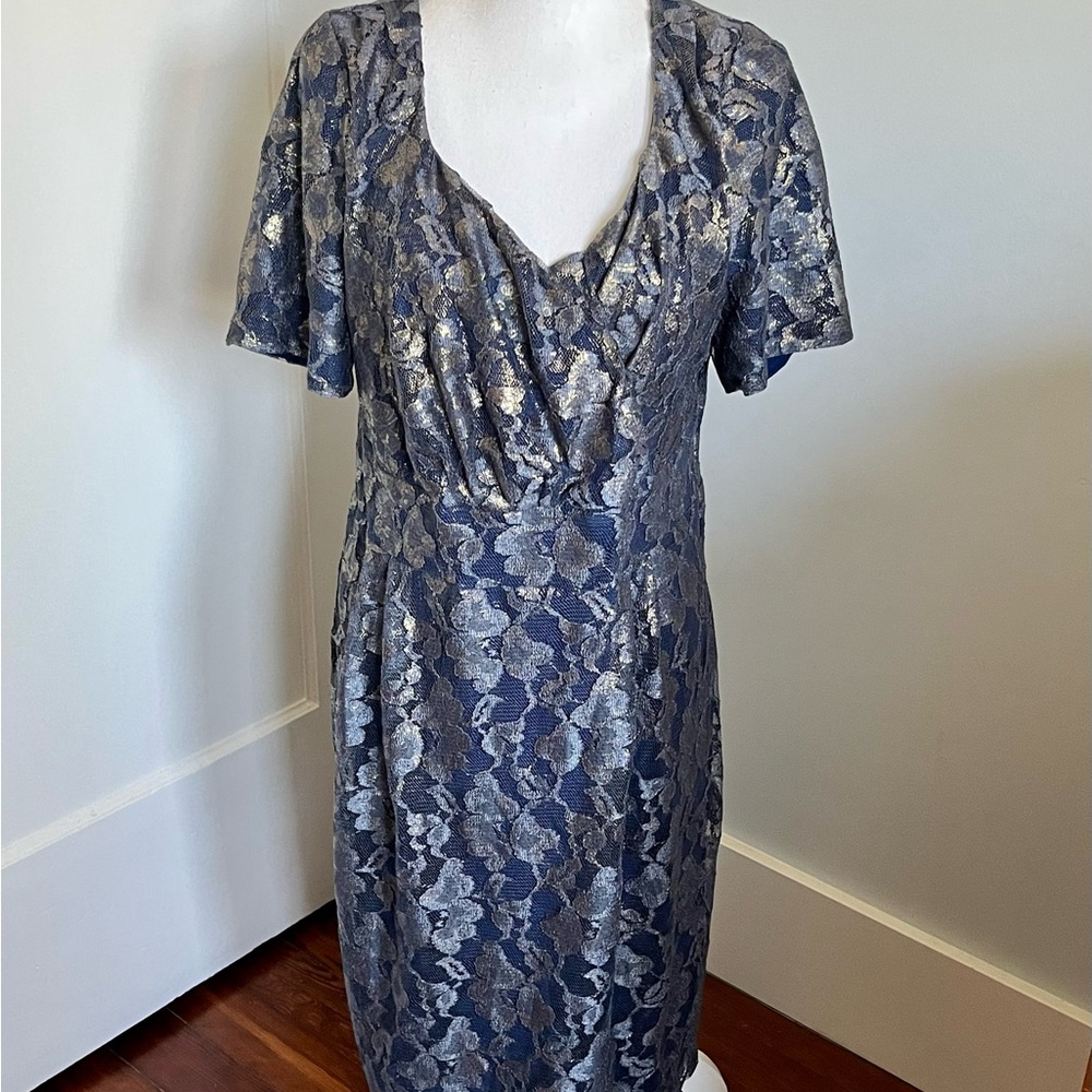 Vintage Blue Metallic Lace Dress